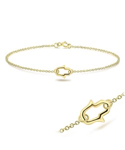 Gold Plated Petite Hamsa Silver Bracelet BRS-172-GP